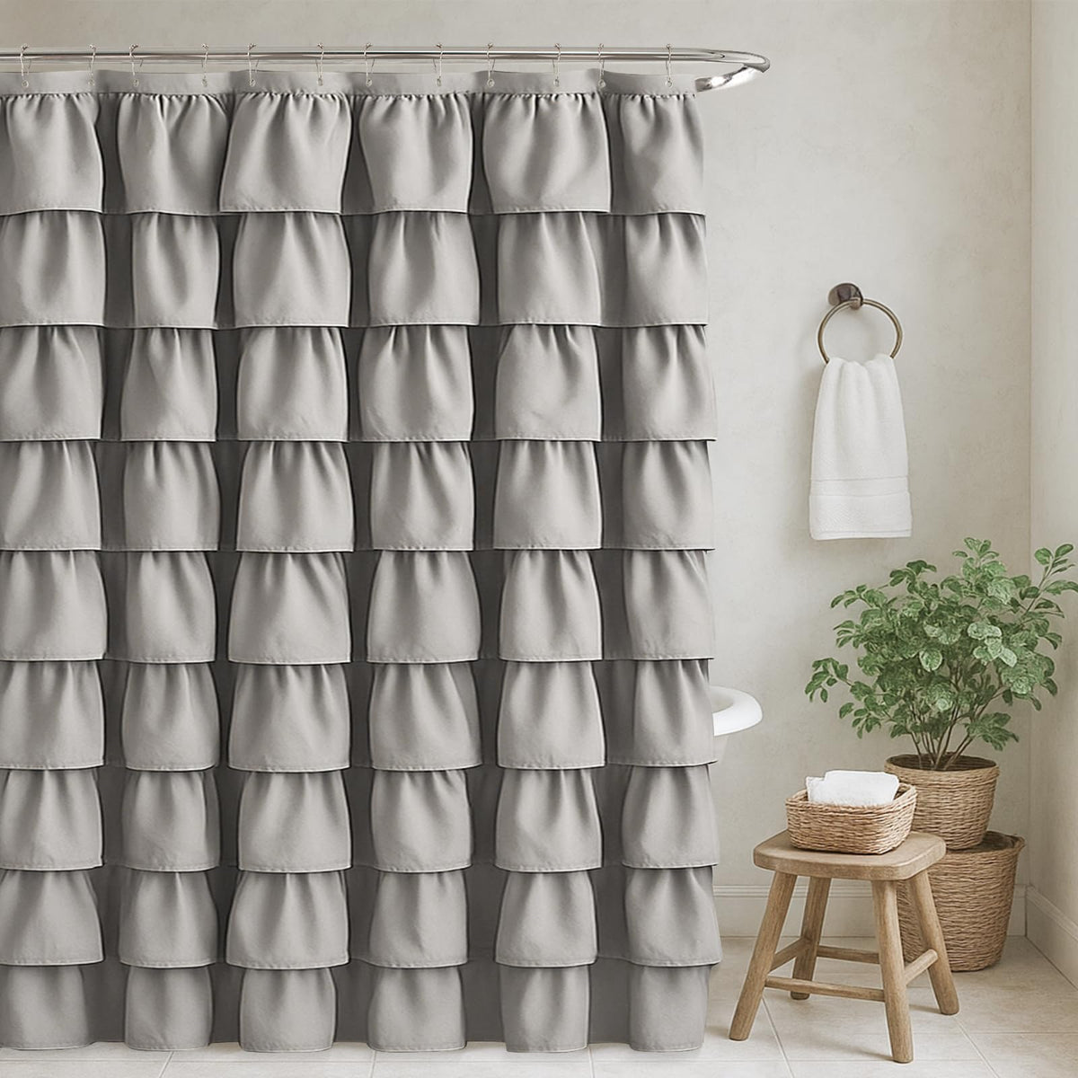 Seasonwood Black Ruffle Shower Curtain Farmhouse Shower Curtain 72 X 72