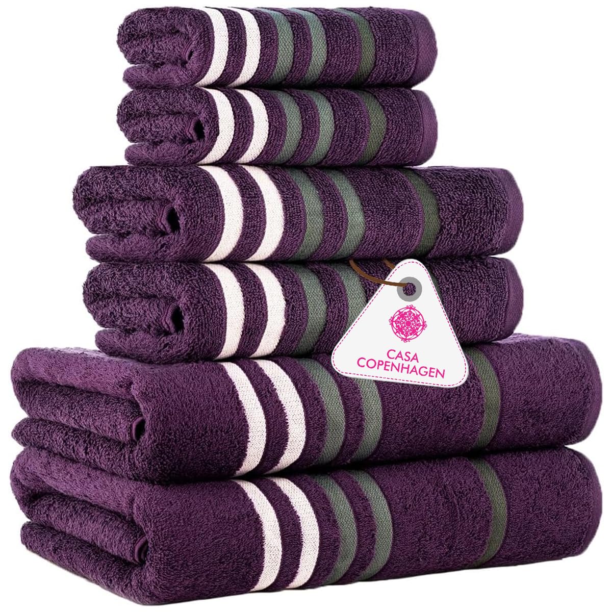 CASA COPENHAGEN Solitaire 6 Pieces Towel Set- Midnight Black, 600 GSM 2 Bath Towel 2 Hand Towel 2 Washcloth, Designed in Denmark Made of Soft Egyptian Cotton for Bathroom, Kitchen & Shower