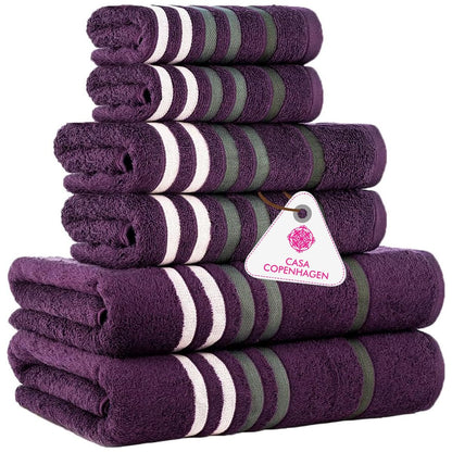 CASA COPENHAGEN Solitaire 6 Pieces Towel Set- Midnight Black, 600 GSM 2 Bath Towel 2 Hand Towel 2 Washcloth, Designed in Denmark Made of Soft Egyptian Cotton for Bathroom, Kitchen & Shower