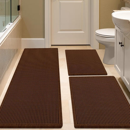 IM HOME Waffle Bath Mat Beige 32"x20", Boho Woven Modern Bath Mat Rugs, Absorbent Non Slip Bathroom Rugs, Soft Washable Bath Rugs with Tassels for Bathroom, Bedroom, Kitchen, Shower, Tub