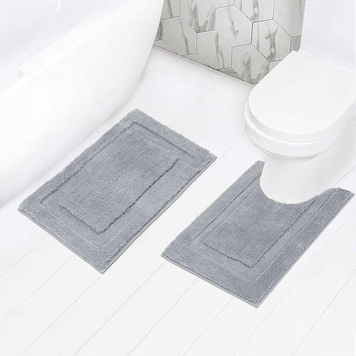 SHACOS Soft Microfiber Bathroom Rugs Set of 2 Pieces, White