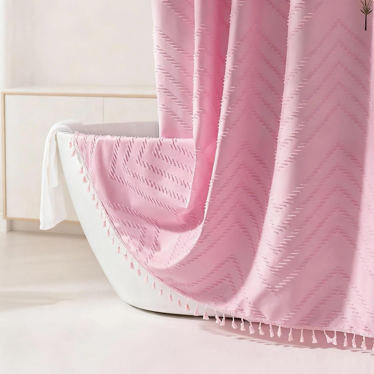 Siiluminisoy White Shower Curtain Fabric Boho Shower Curtain Cloth Textured Tufted Chevron Elegant Shower Curtains Waterproof for Bathroom 72" x 72"