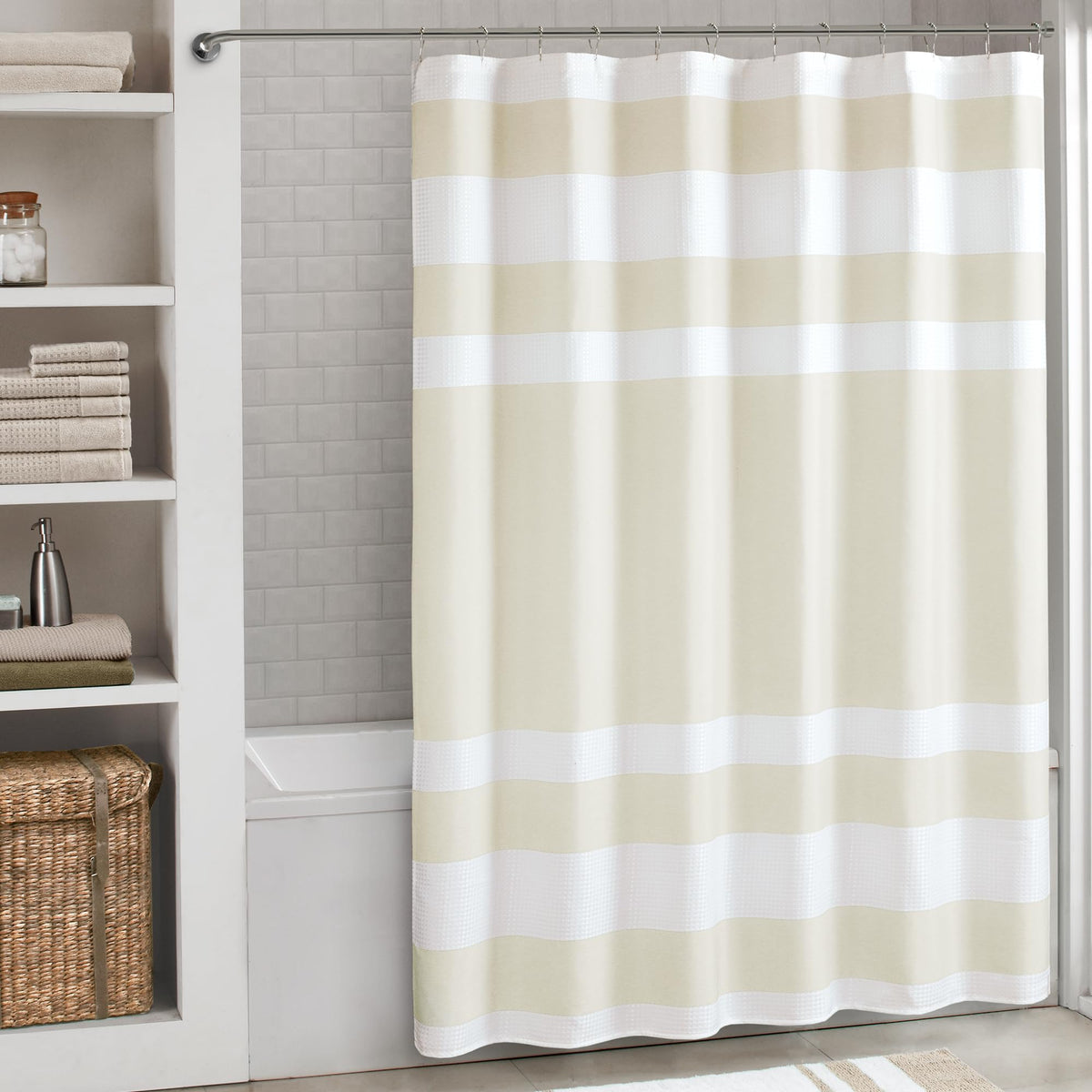 Madison Park Arbor Waffle Shower Curtain for Bathroom, 72 x 72, Beige