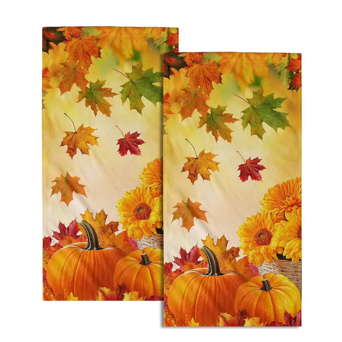 Miaoquhe Fall Pumpkin Hand Towels Set of 2 14x28 Inch Autumn Thanksgiving Harvest Fingertip Towels Absorbent Fall Leaves Bathroom Towel Fall Face Towels for Home Kitchen SPA Gym Seasonal Decoration