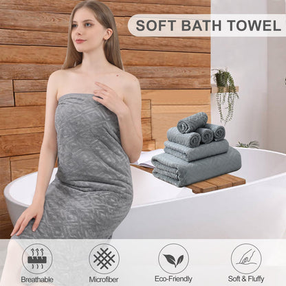 Smuge 18-Piece Bath Towel Set, Include 6 Bath Towel Sheets, 6 Hand Towels and 6 Washcloths - Highly Absorbent Quick Dry 100% Microfiber,Ultra Soft Bathroom Towel Set (Dark Gray)