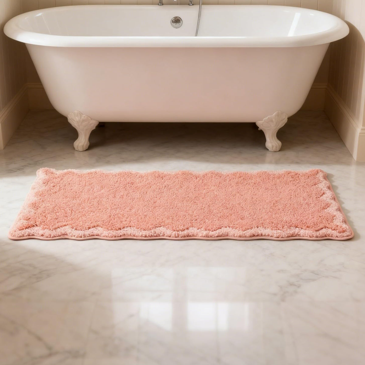ORTIGIA Cute Green Scalloped Bath Mat, Fun Plush Microfiber Scallop Bathroom Rugs Non Slip Washable Quick Dry Absorbent, Bathmat Bath Rug Carpet for Shower Stall Vanities Kitchen Floor Entrance, 20x32
