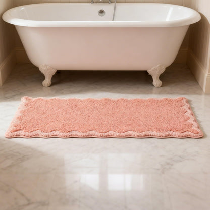 ORTIGIA Cute Green Scalloped Bath Mat, Fun Plush Microfiber Scallop Bathroom Rugs Non Slip Washable Quick Dry Absorbent, Bathmat Bath Rug Carpet for Shower Stall Vanities Kitchen Floor Entrance, 20x32