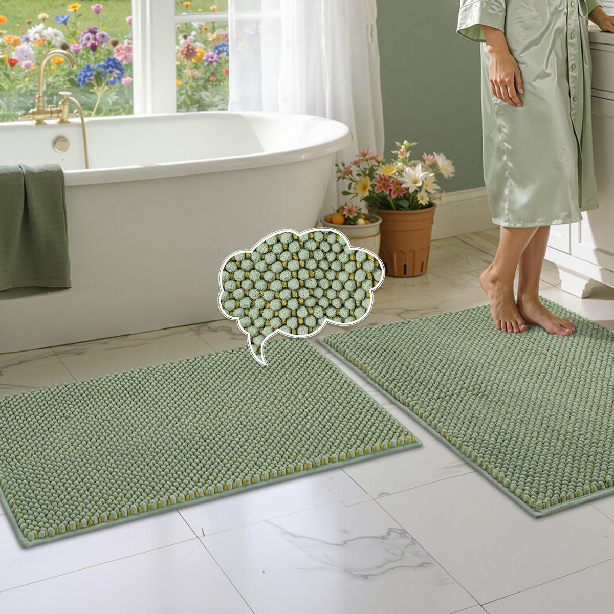 BSICPRO Bathroom Rugs Set 2 Piece, Light Blue, 20"x32" + 16"x24"