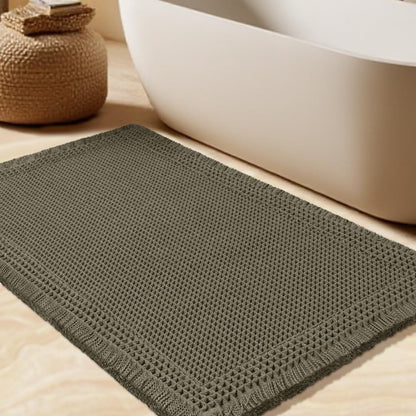 Upgrade Waffle Bath Mat Set 2 Piece, Boho Bathroom Rugs Absorbent Non Slip, Ultra Soft Bathroom Mat, Machine Washable Knit Bath Rugs with Herringbones for Bathroom, Bedroom, Kitchen, Shower, White