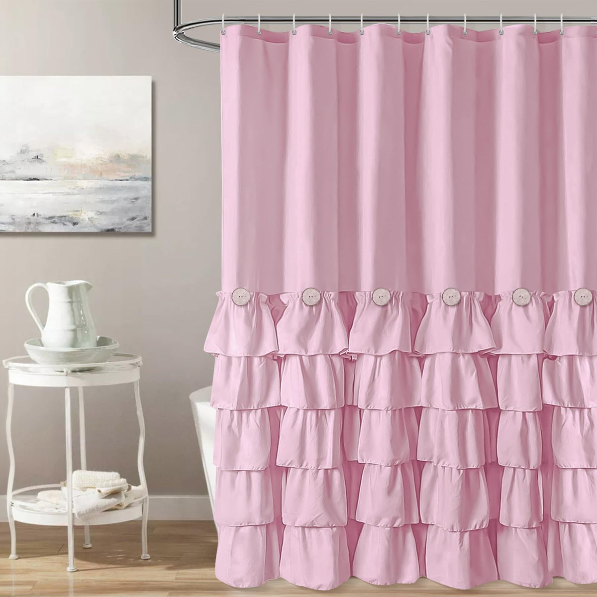 Seasonwood Black Ruffle Shower Curtain Farmhouse Shower Curtain 72 X 72