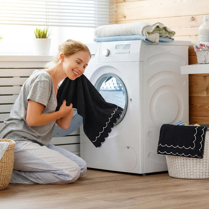 Hahafelt 2 Scalloped Hand Towels Fingertip Towels for Bathroom,Black White