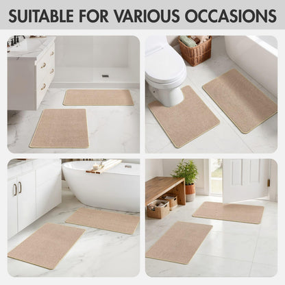 MIULEE Bathroom Rugs Set 2 Pieces, Thin Bath Mats Beige 17"x27"+20"x32"