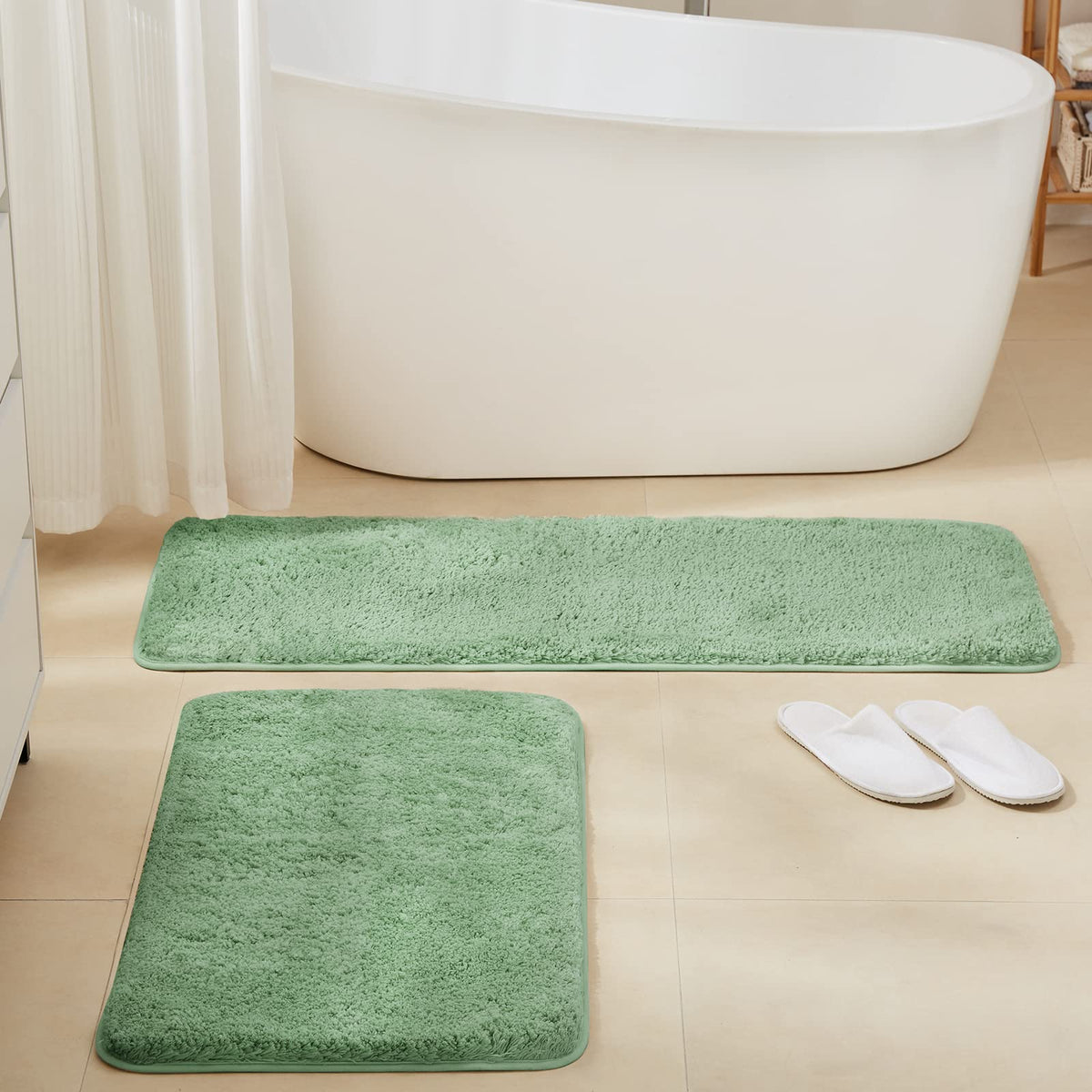 TECHMILLY Shaggy Bathroom Rugs Thick Non Slip Microfiber Mat Green 17"x24"