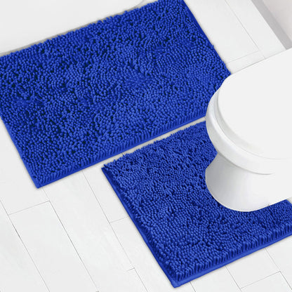 Bathroom Rugs Chenille Bath mat 2 Piece Set, Super Absorbent, Strong PVC Non Slip Backing, Bath mats for Bathroom, Plush Shaggy, Thick, Machine Washable, Bathtub, Toilet.(Light Grey)