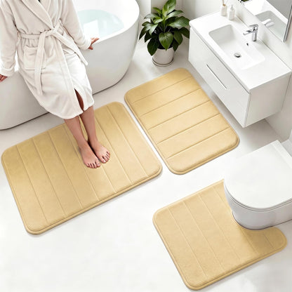 Memory Foam Bath Mat Set 3 Piece，Super Soft Absorbent Bathroom Rug Non Slip, Quick Dry,Machine Wash, Perfect Plush Bathroom Rugs,Home Decor Accessories,Grey