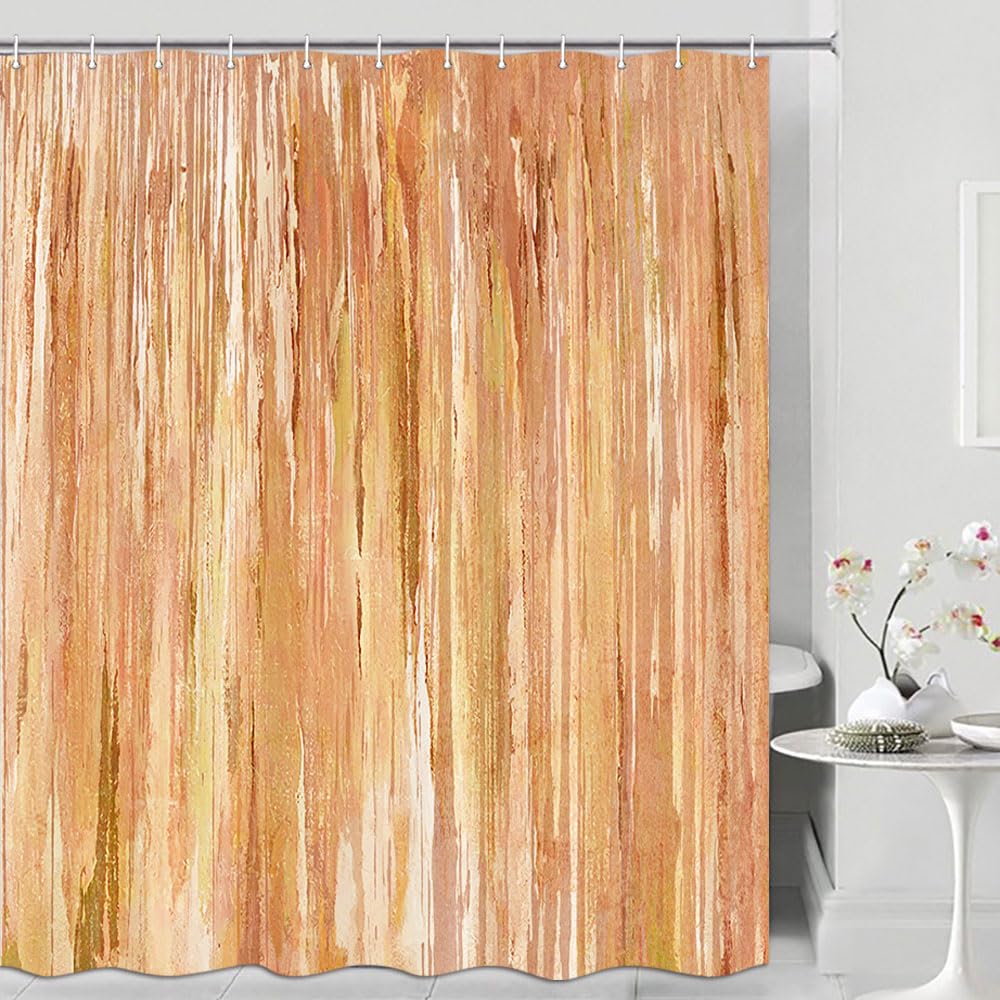JAWO Abstract Shower Curtain,Modern Aesthetic Abstract Stripe Shower Curtain Set, Yellow Blue Grey Contemporary Abstract Painting Fabric Shower Curtains