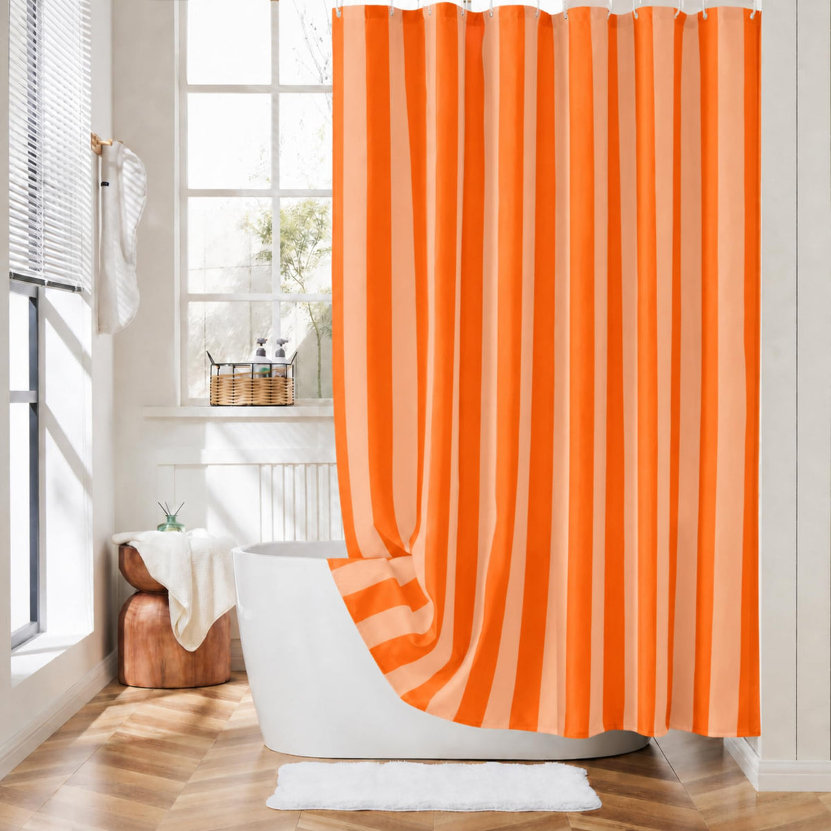 Ohocut Vertical Striped Shower Curtain, Cute Retro Vintage Blue Stripe Bathroom Shower Curtain, Waterproof Polyester Fabric Modern Bath Curtain for Bathroom 72x72 Inches Blue