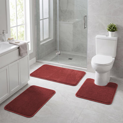 Bathroom Rugs Set 2 Piece Non Slip Soft Absorbent Plush Bath Mats(Black)