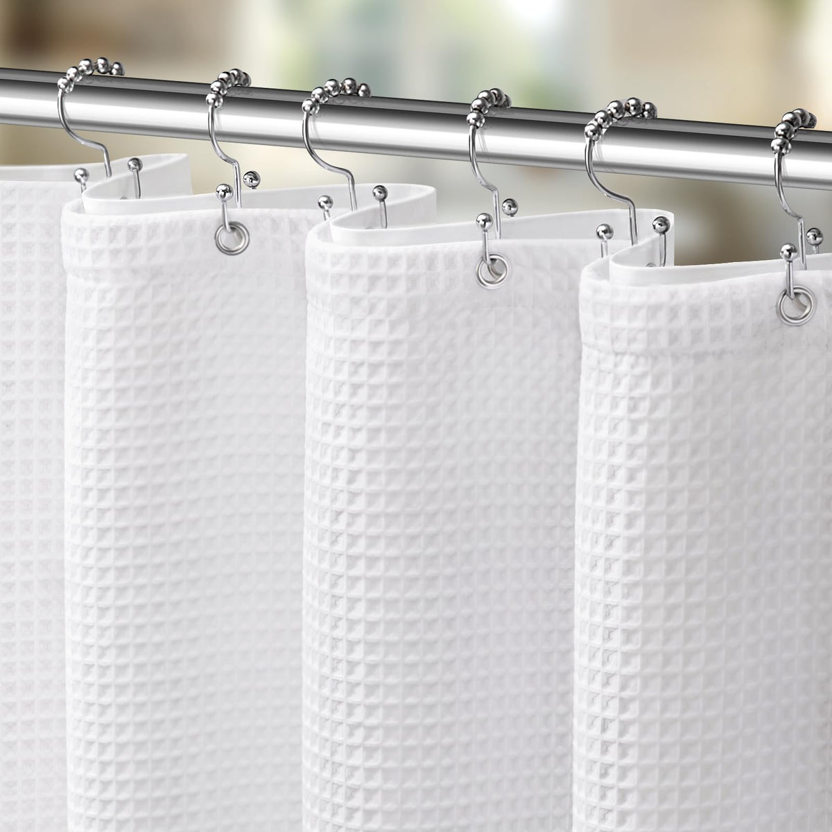 Waffle Weave Shower Curtain Heavyweight Cotton Fabric Black 72Wx72L
