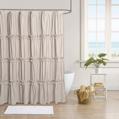 Farmhouse Ruffle Shower Curtain, Gray, 72 x 72 in