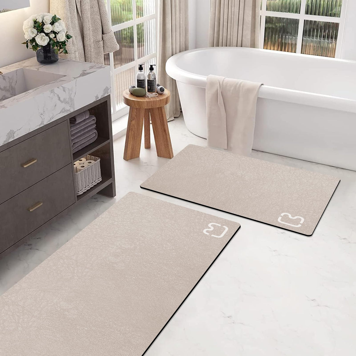 RUERYA Grey Long Bathroom Rugs Large Stone Bath Mats for Bathroom,15.7"x47"