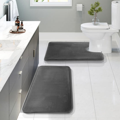 Clara Clark 3 Piece Bathroom Rugs Bath Mat Set, Velvet Memory Foam Bath Mats for Bathroom - Non-Slip, PVC Backing Bath Rugs, Washable - Dries Quickly, Green