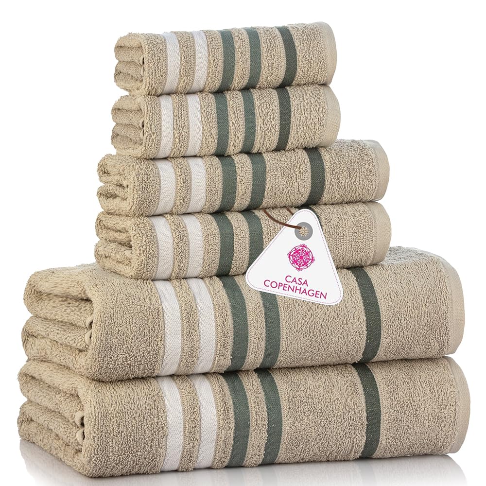 CASA COPENHAGEN Solitaire 6 Pieces Towel Set- Midnight Black, 600 GSM 2 Bath Towel 2 Hand Towel 2 Washcloth, Designed in Denmark Made of Soft Egyptian Cotton for Bathroom, Kitchen & Shower