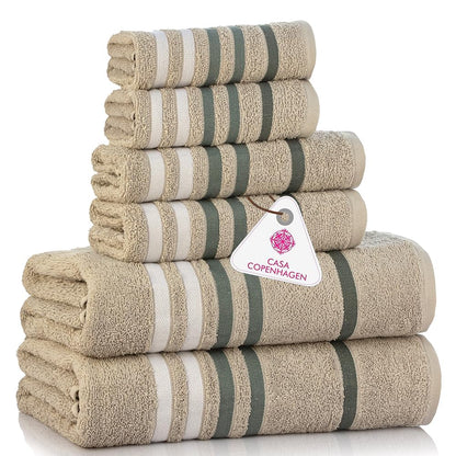 CASA COPENHAGEN Solitaire 6 Pieces Towel Set- Midnight Black, 600 GSM 2 Bath Towel 2 Hand Towel 2 Washcloth, Designed in Denmark Made of Soft Egyptian Cotton for Bathroom, Kitchen & Shower
