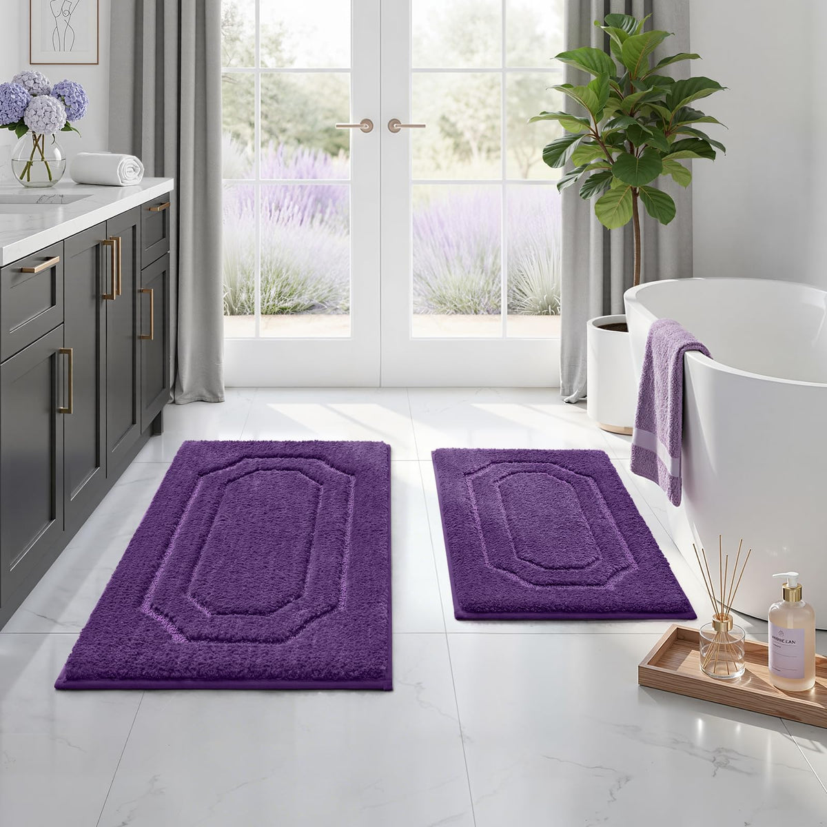 HOMEIDEAS Bathroom Rugs Sets 2 Piece Sage Green 16 * 24+20 * 32"