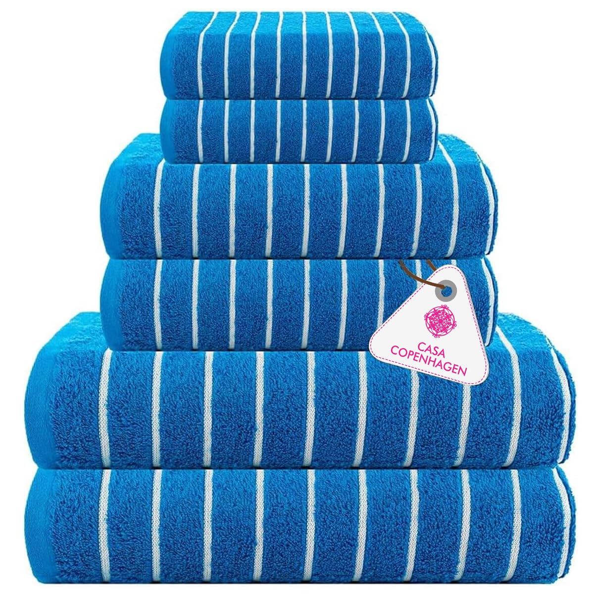 CASA COPENHAGEN Solitaire 6 Pieces Towel Set- Midnight Black, 600 GSM 2 Bath Towel 2 Hand Towel 2 Washcloth, Designed in Denmark Made of Soft Egyptian Cotton for Bathroom, Kitchen & Shower
