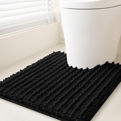 ACCUMTEK Upgrade Extra Large Black Bathroom Rug Set 3 Pieces Ultra Soft, Thick Absorbent Bath Mats, Non Slip Chenille Toilet Mat for Bathroom, Bedroom, Kitchen