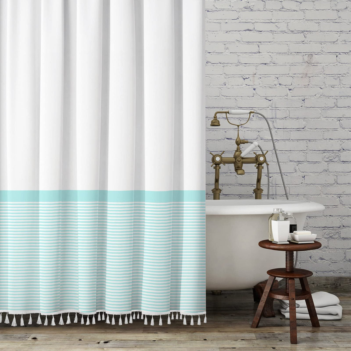 Seasonwood Black and White Shower Curtain Striped with Tassels for Bathroom Decor,Heavy Weighted 72-Inch, 72 x 72