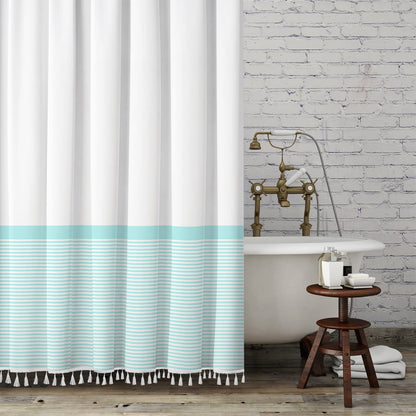 Seasonwood Black and White Shower Curtain Striped with Tassels for Bathroom Decor,Heavy Weighted 72-Inch, 72 x 72