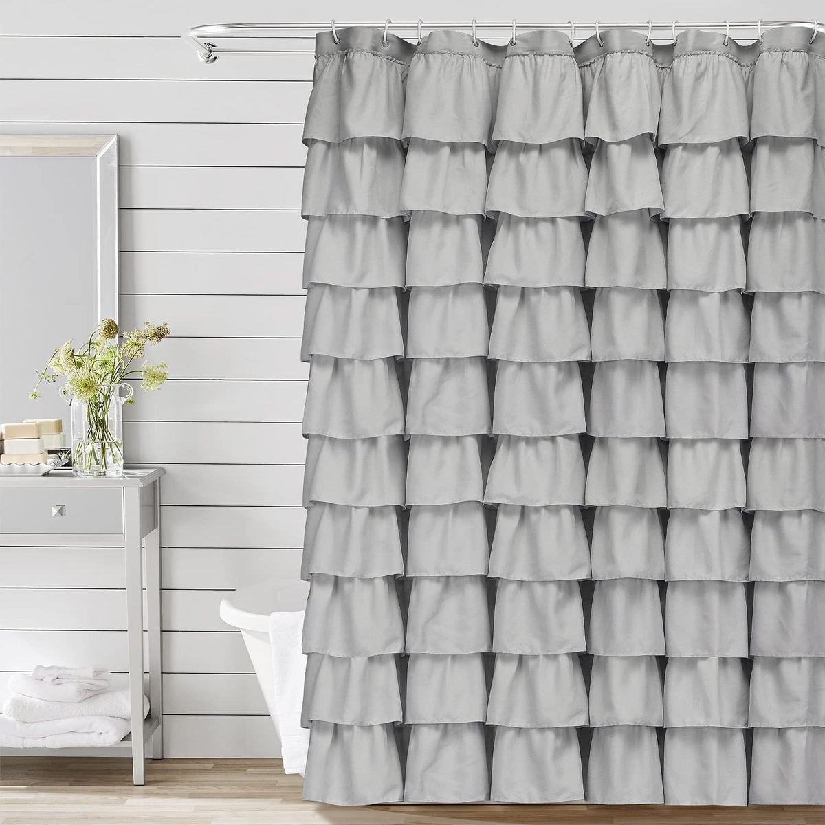 Volens Pink Ruffle Shower Curtain Farmhouse Rustic Fabric Cloth Shower Curtains for Bathroom, 72" x 72"