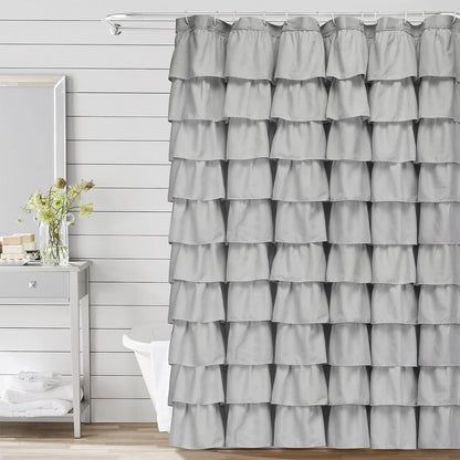 Volens Pink Ruffle Shower Curtain Farmhouse Rustic Fabric Cloth Shower Curtains for Bathroom, 72" x 72"