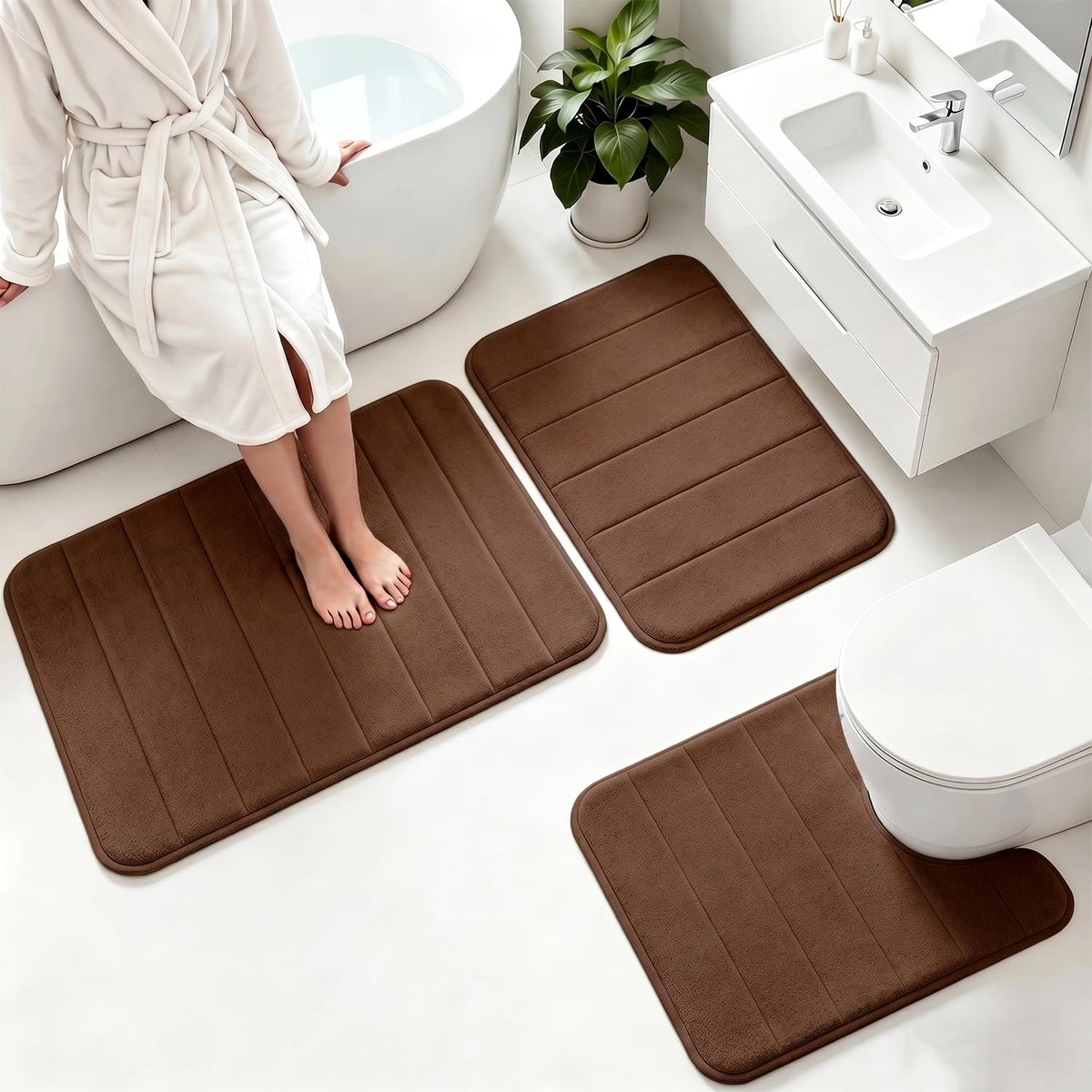 Memory Foam Bath Mat Set 3 Piece，Super Soft Absorbent Bathroom Rug Non Slip, Quick Dry,Machine Wash, Perfect Plush Bathroom Rugs,Home Decor Accessories,Grey