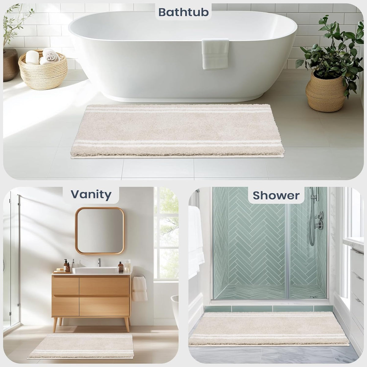 PURRUGS Bathroom Runner Rug, Bath Mat, 24" x 60", Beige