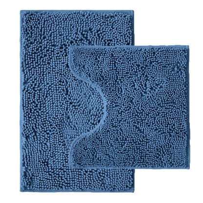 Bathroom Rugs Sets 2 Piece,Super Absorbent Chenille Bath Mats and U-Shaped Toilet Rug,Strong PVC Non Slip Backing,Microfiber Washable Dry Quickly Bath Mats for Bathroom(20"x32"+20"x20"U, Light Grey)