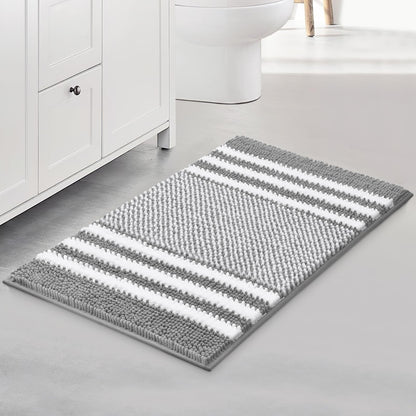 BSICPRO Bathroom Rugs Sets 2 Piece, Non Slip Striped Bath Mats, Fog Blue