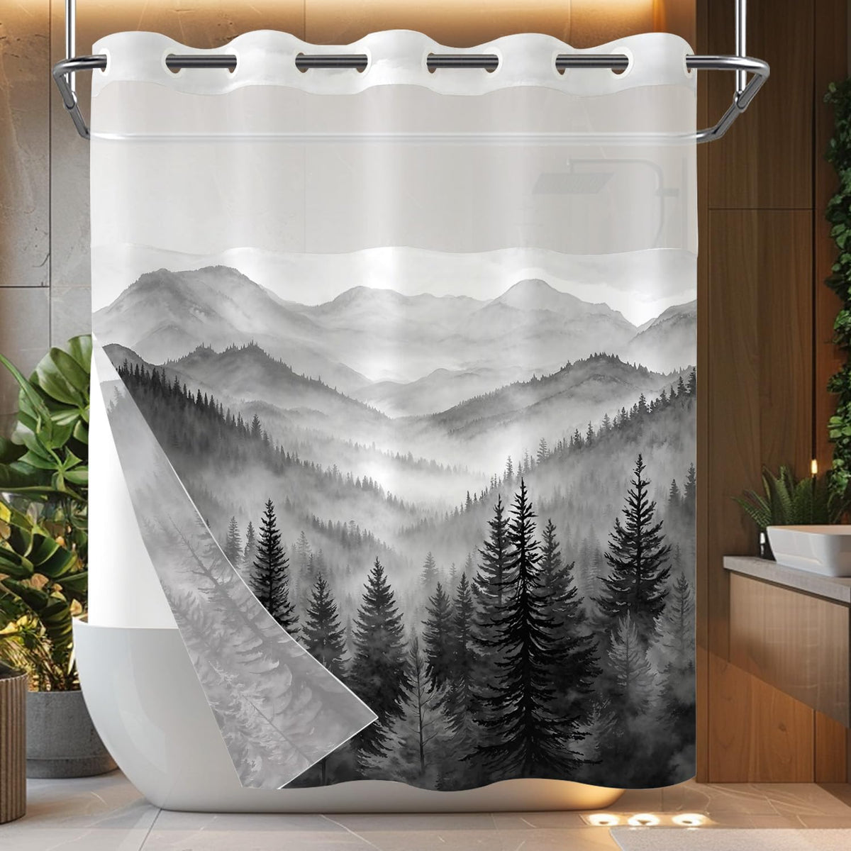 Accnicc Forest Mountain Shower Curtain Dark Green Nature Misty Pine Tree Shower Curtains for Bathroom Foggy Rustic Woodland Decorative Waterproof Fabric Bath Curtain Decor 72×72 Inches