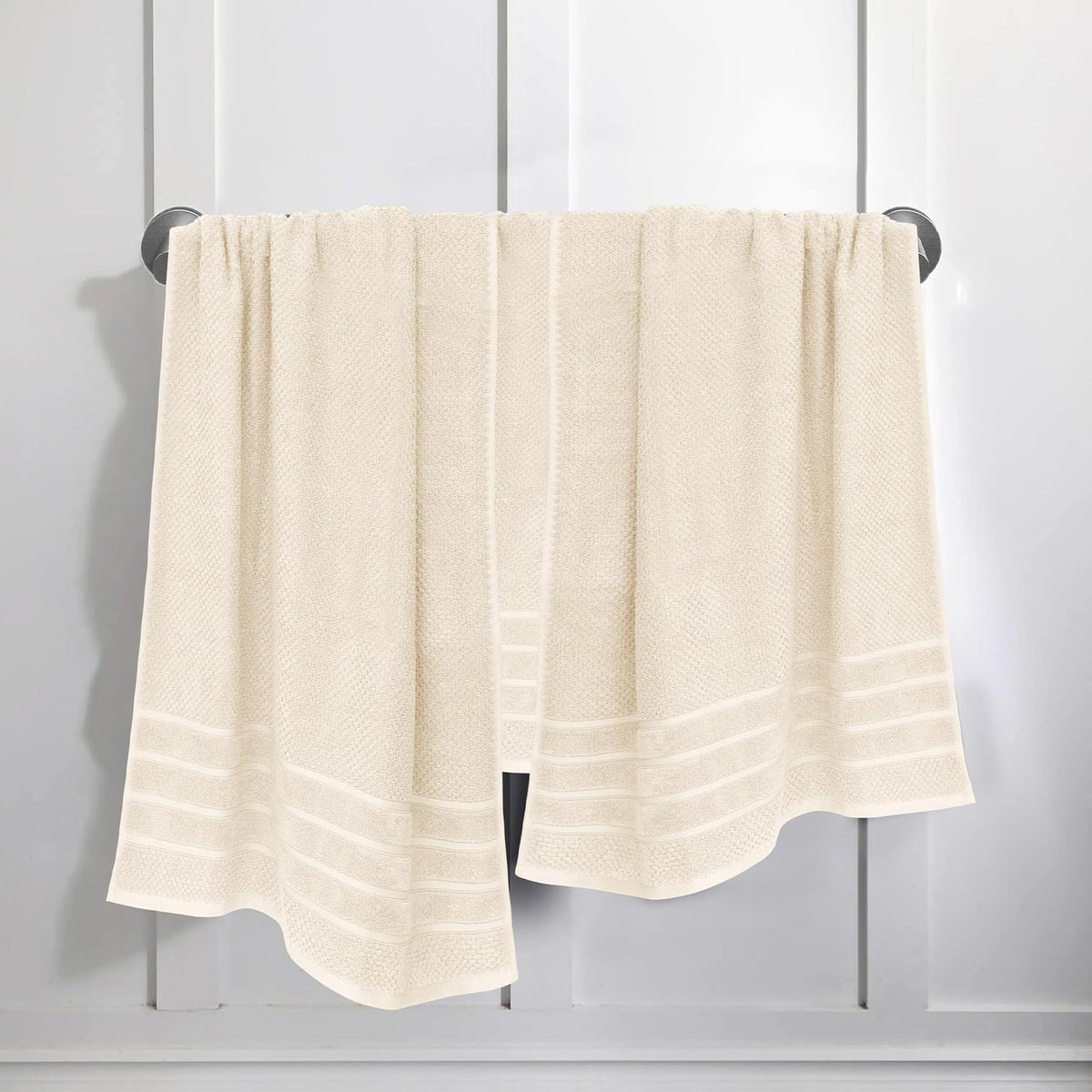 Feather & Stitch 100% Cotton 625 GSM Bath Towel Set of 6, Ultra Soft Highly Absorbent 2 Bath Towels, 2 Hand Towels & 2 Washcloth - Luxury Quick Dry Shower Towels (Ivory)