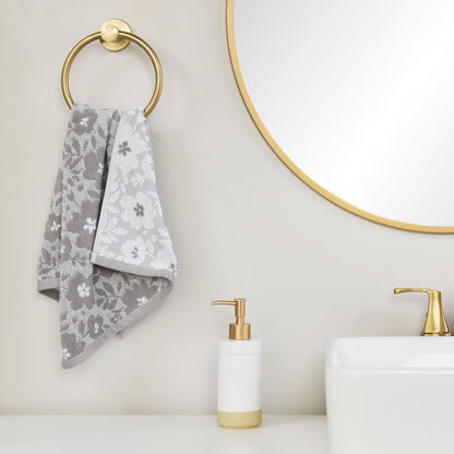 SKL Home Floral Hand Towel Set-2pc, 100% Cotton Jacquard, Gray