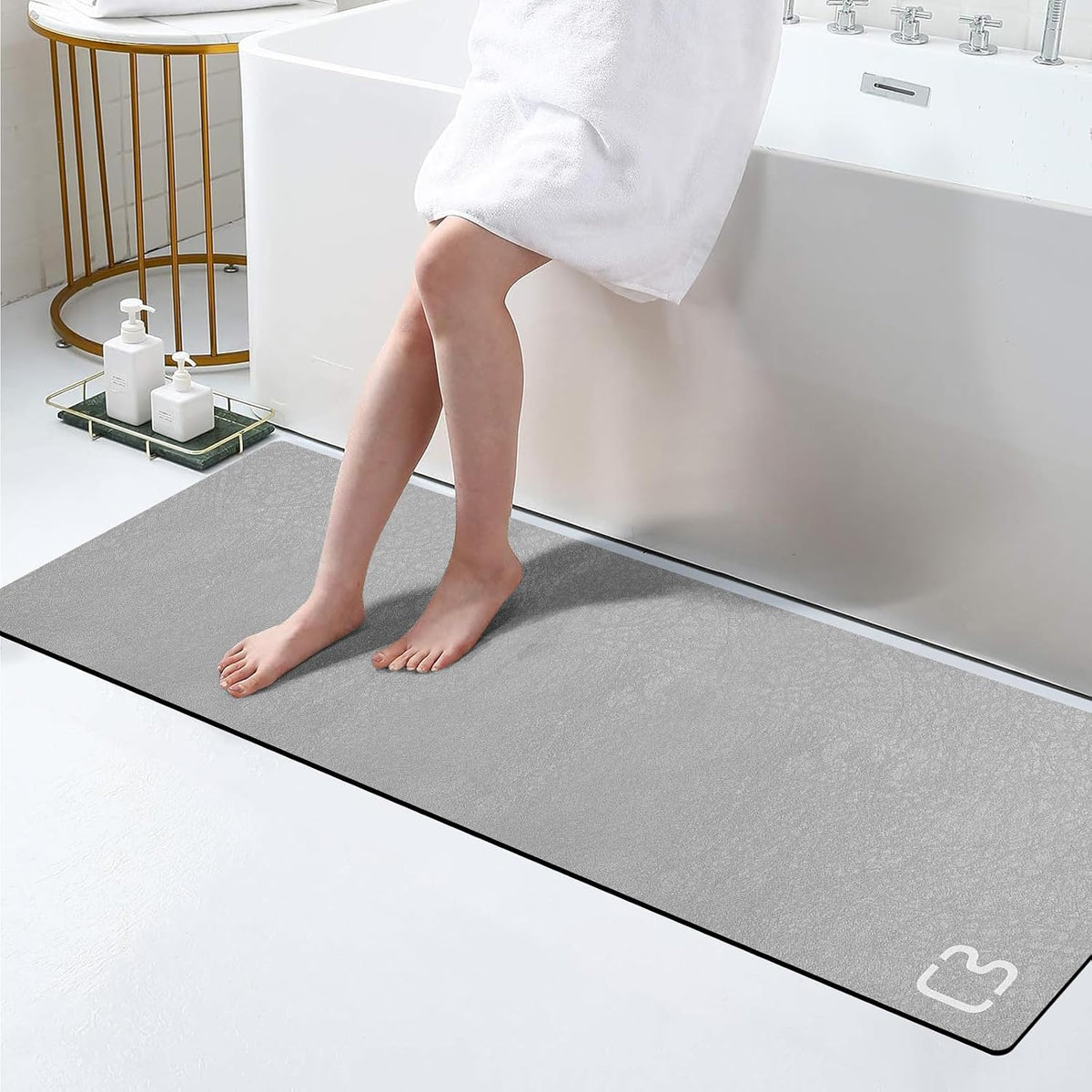 RUERYA Grey Long Bathroom Rugs Large Stone Bath Mats for Bathroom,15.7"x47"