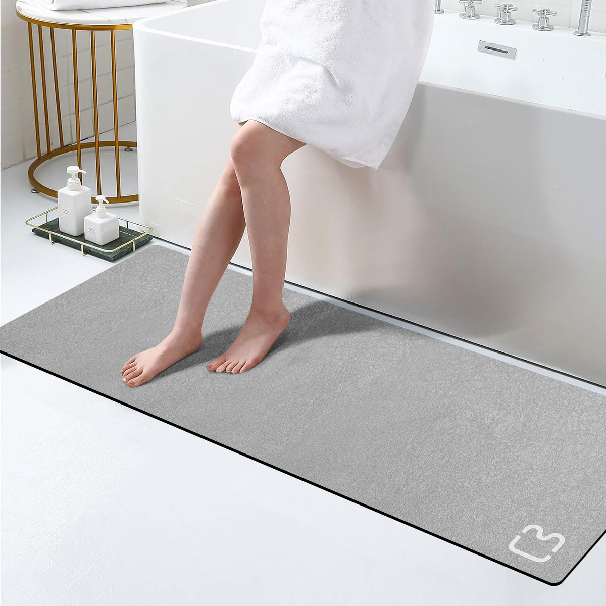 RUERYA Grey Long Bathroom Rugs Large Stone Bath Mats for Bathroom,15.7"x47"