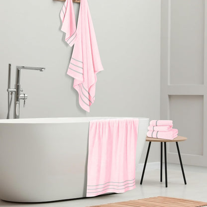 MyOwn Ultra Soft 6 Pack Cotton Towel Set, Contains 2 Bath Towels 28x55 inch, 2 Hand Towels 16x24 inch & 2 Wash Coths 12x12 inch, Ideal Everyday use, Compact & Lightweight - Pink, 71662