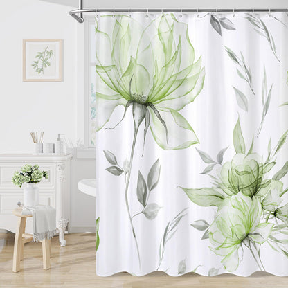 Blue Boho Floral Shower Curtain, Watercolor Botanical Design, 72 x 72