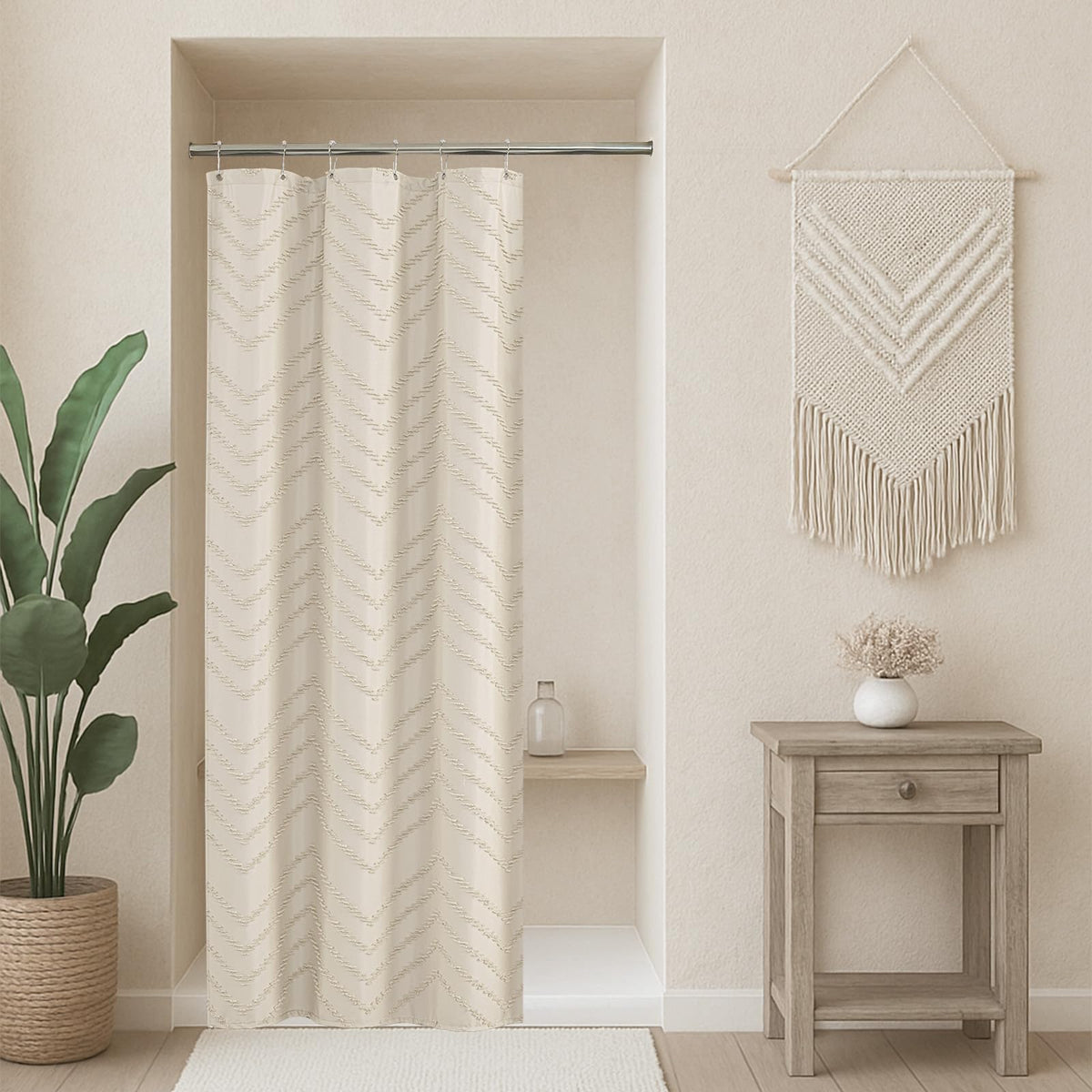 Grey Boho Fabric Shower Curtain 72 x 72 Inches