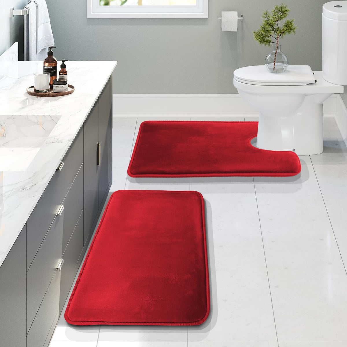 Clara Clark 3 Piece Bathroom Rugs Bath Mat Set, Velvet Memory Foam Bath Mats for Bathroom - Non-Slip, PVC Backing Bath Rugs, Washable - Dries Quickly, Green