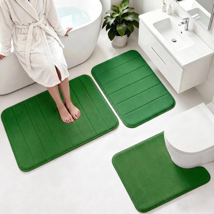 Memory Foam Bath Mat Set 3 Piece，Super Soft Absorbent Bathroom Rug Non Slip, Quick Dry,Machine Wash, Perfect Plush Bathroom Rugs,Home Decor Accessories,Grey