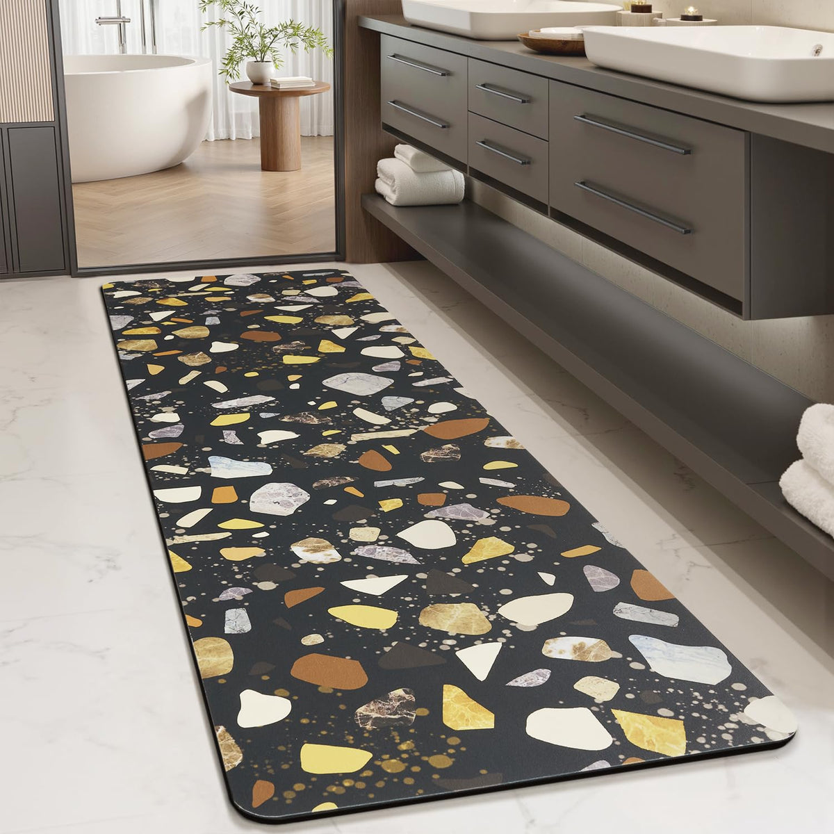 MontVoo -Bath Mat-Rubber Backing Non SlipThin Bathroom Rugs Fit Under Door- Quick Dry Absorbent Faux Suede Surface Grey Bathroom Floor Mats-Shower Rug for in Front of Bathtub Shower Gray 16x24